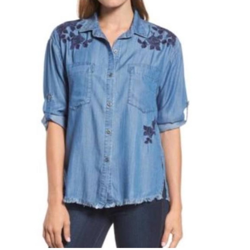 Billy T Denim Long Button Front Shirt - Picture 1 of 5